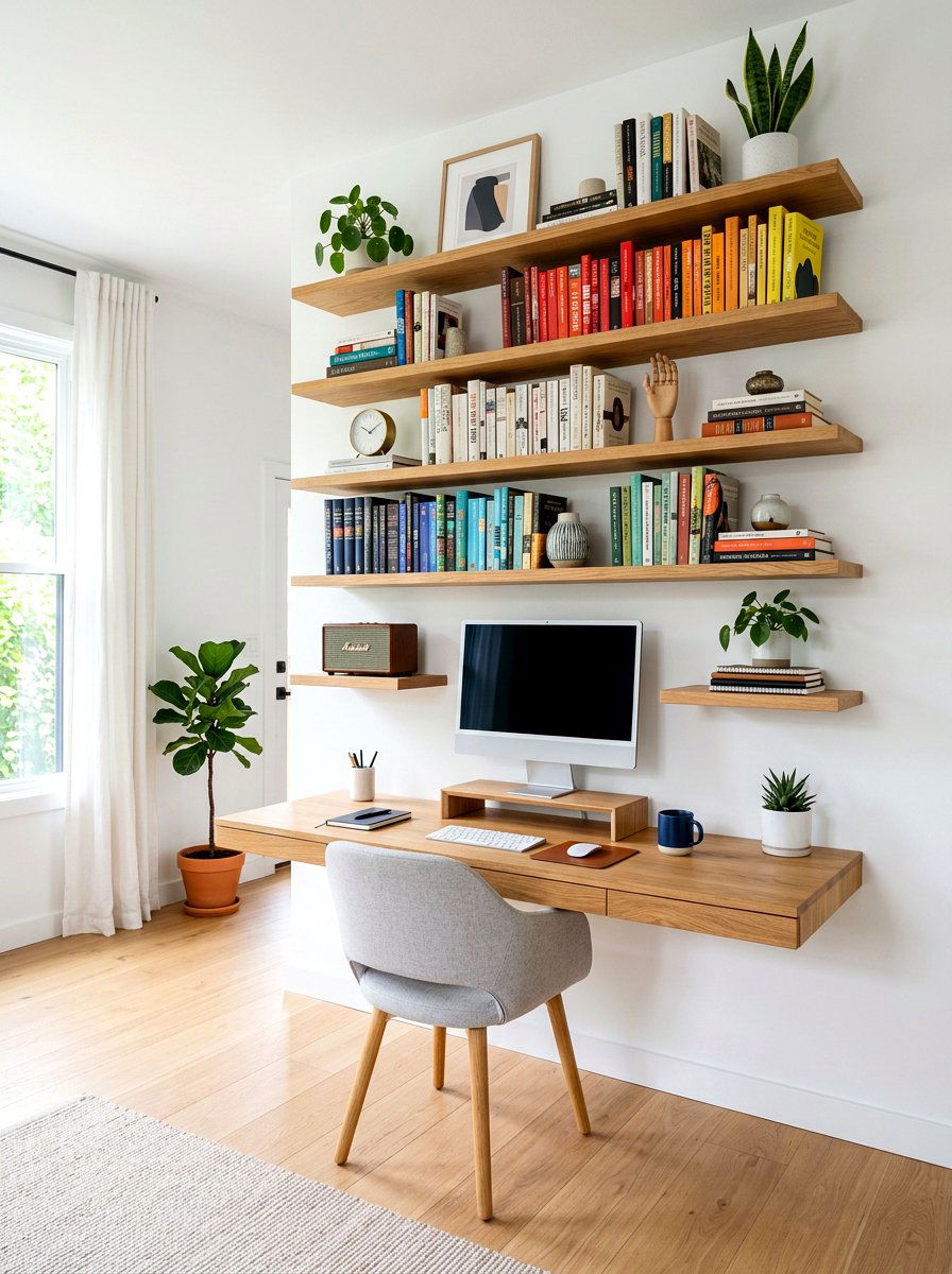Floating Shelves Office Combo - 30 office library combo ideas