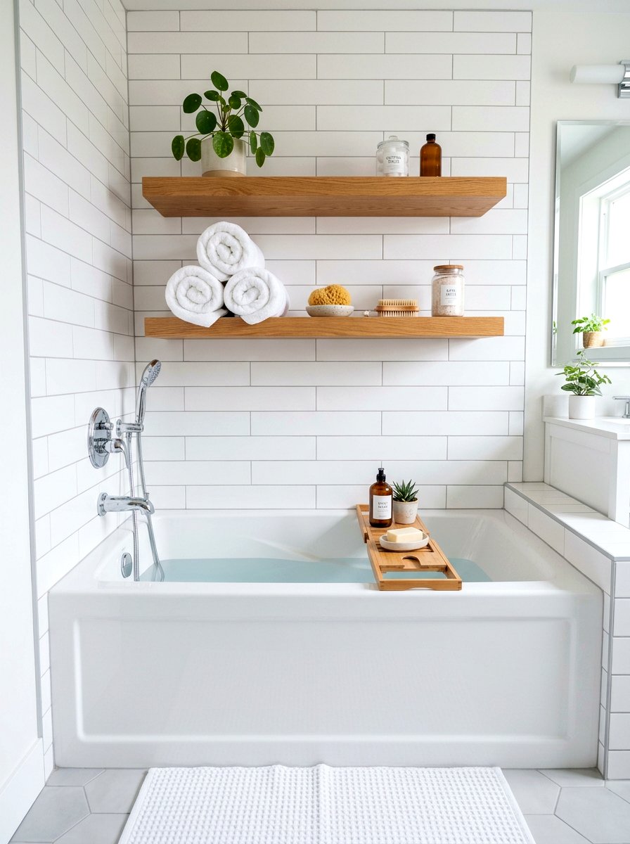 Floating Shelves Over Tub - 30 freestanding tub corner ideas