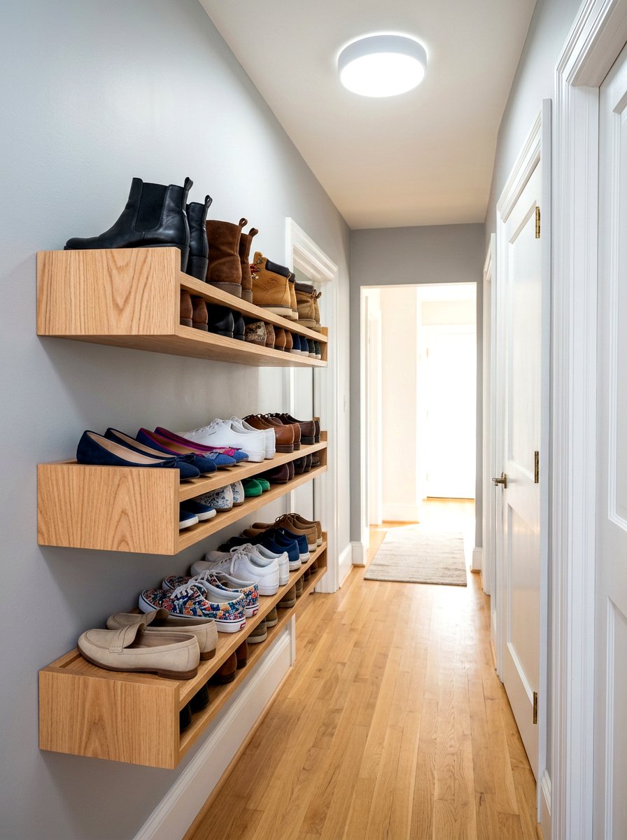 Floating Shoe Racks - 30 apartment shoe wall ideas