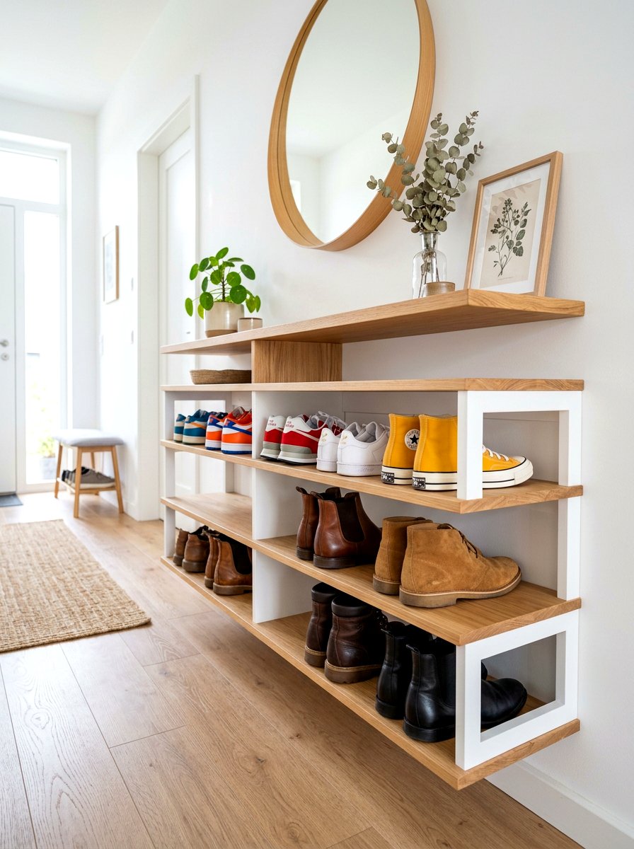 Floating Shoe Shelf - 30 shoe wall storage ideas