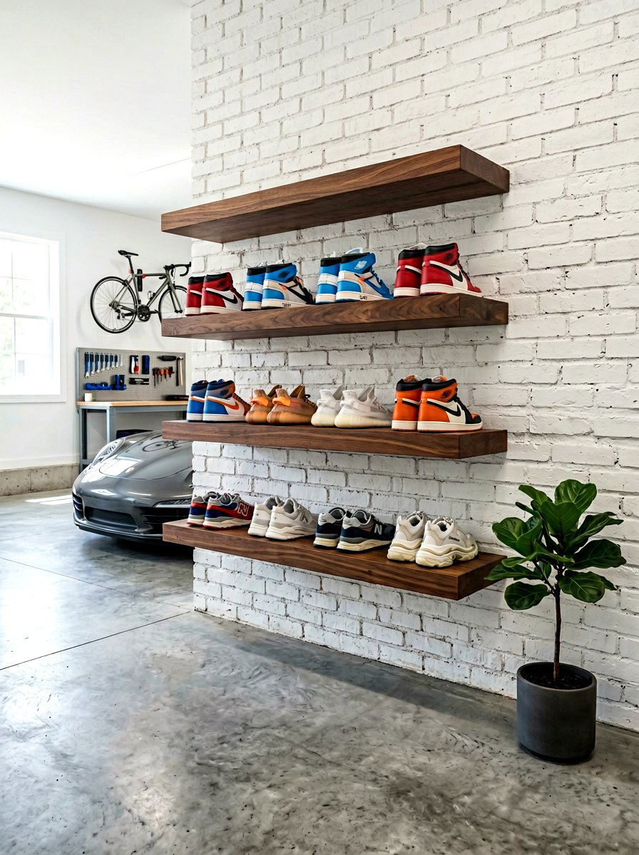 Floating Shoe Shelves - 30 garage shoe storage ideas