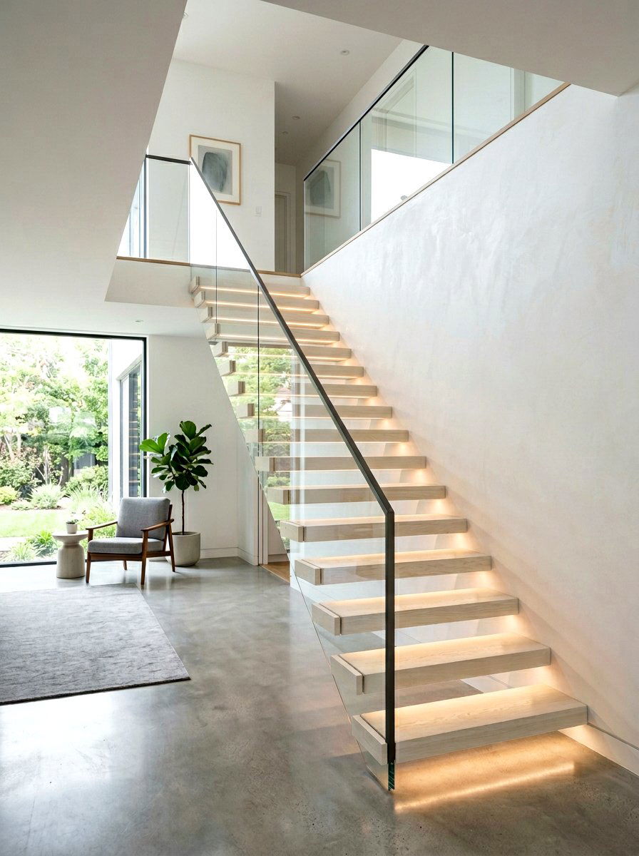 Floating Stair With Backlit Tread - 30 stair tread lighting ideas