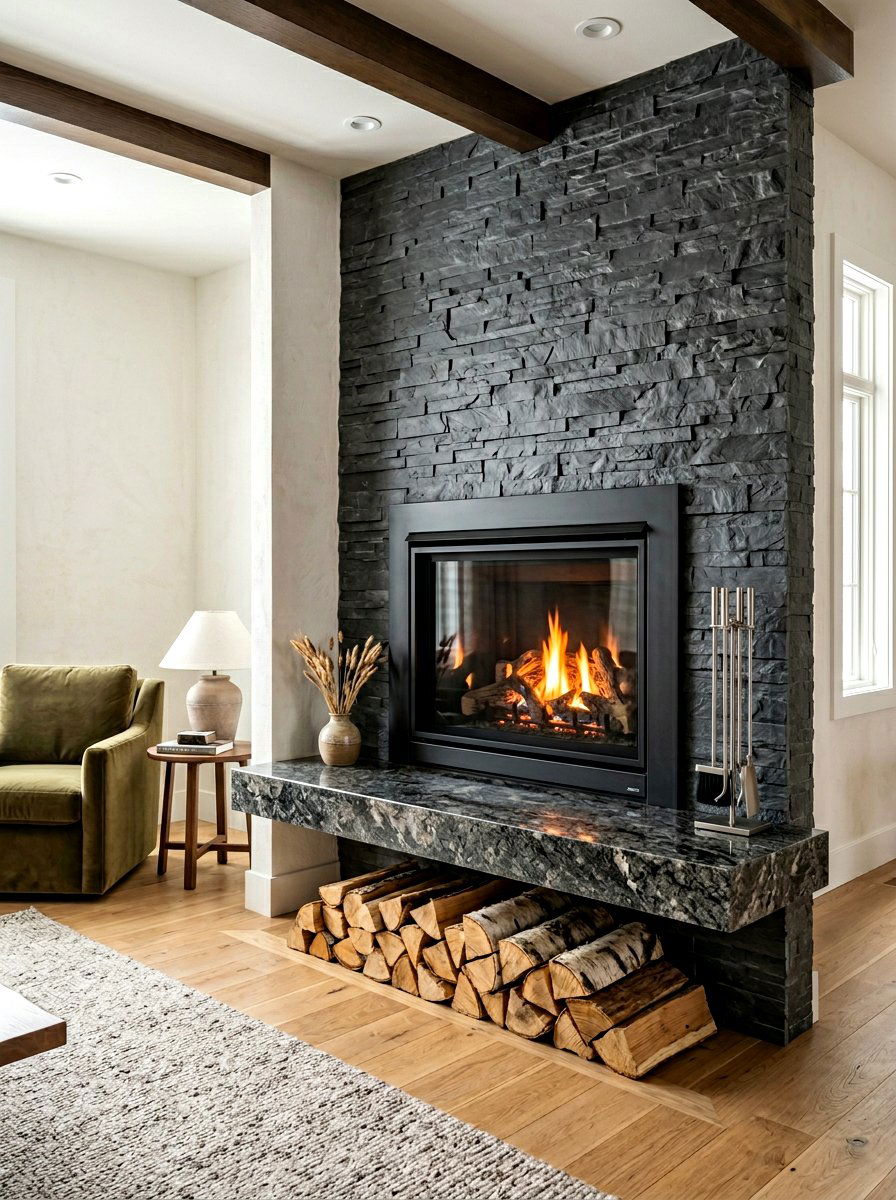 Floating Stone Hearth Design - 30 corner fireplace ideas