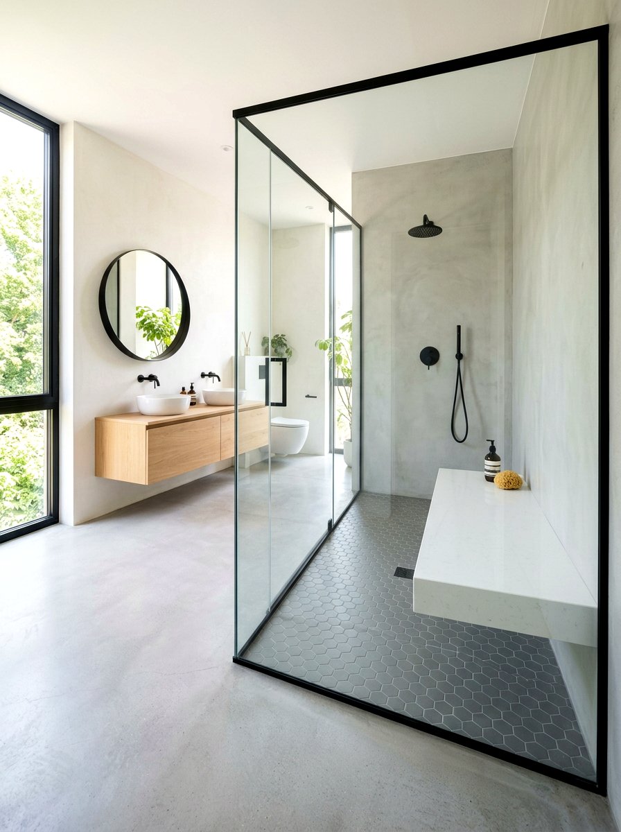Floating Stone Shower Bench - 30 shower bench styling ideas