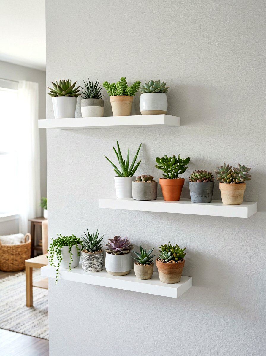 Floating Succulent Shelf - 30 vertical succulent garden ideas