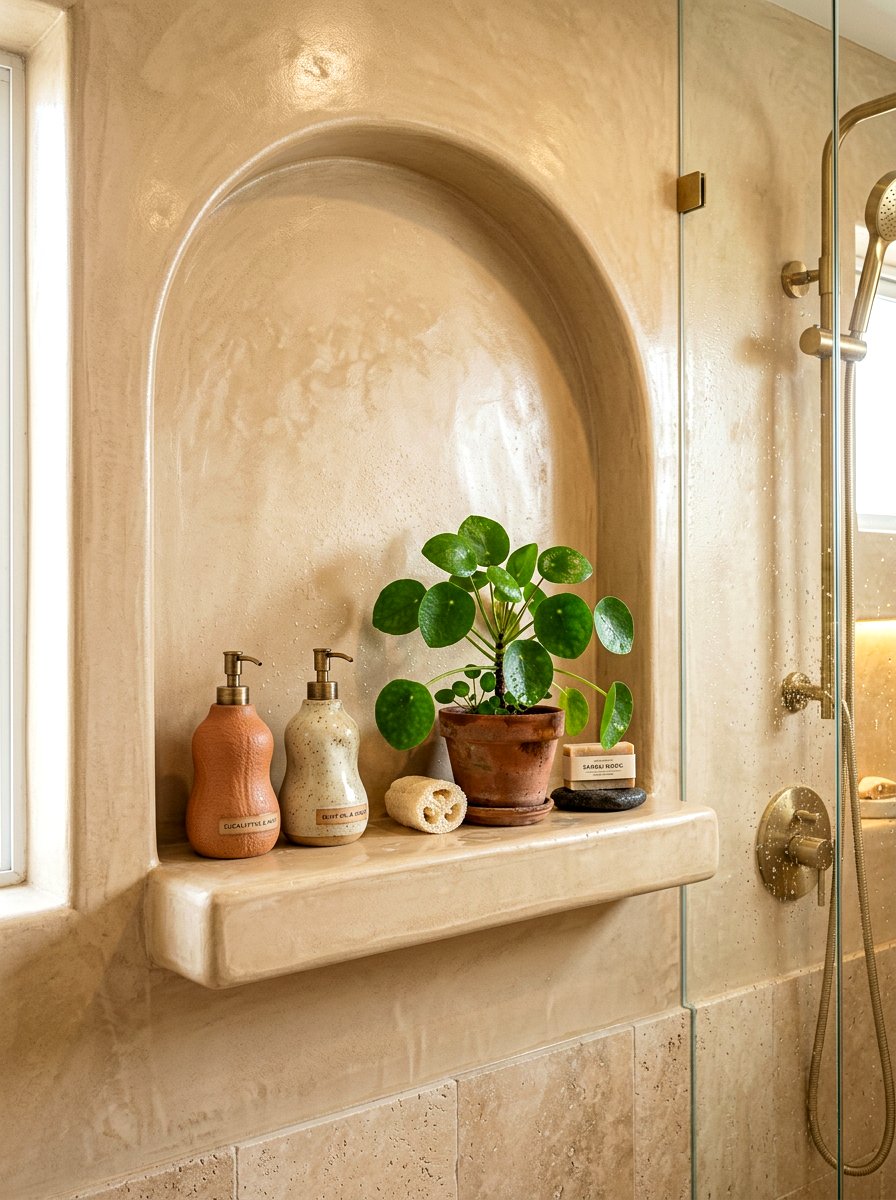 Floating Tadelakt Shelf - 30 tadelakt bathroom ideas