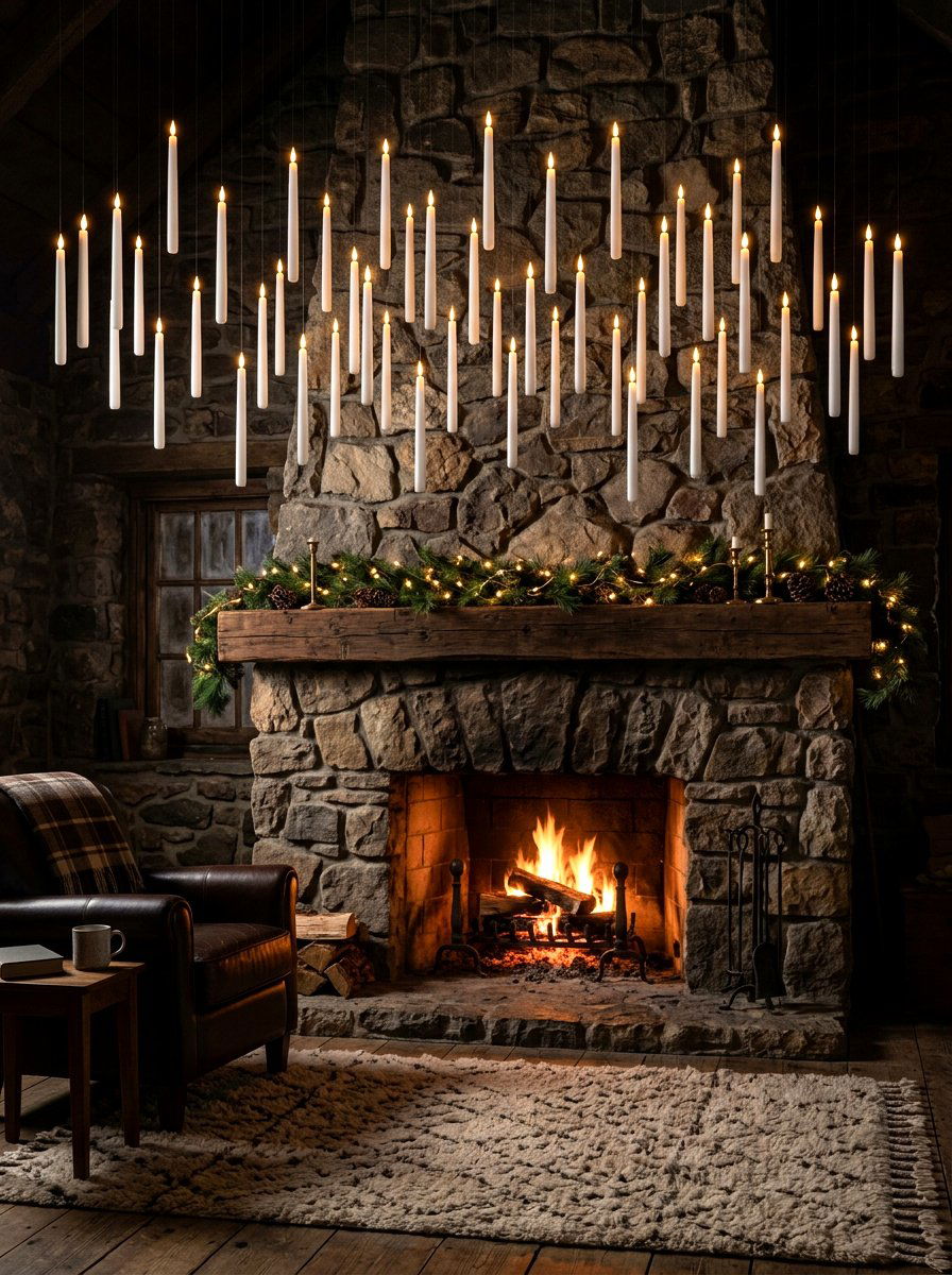 Floating Taper Candles - 30 Halloween mantel decor ideas