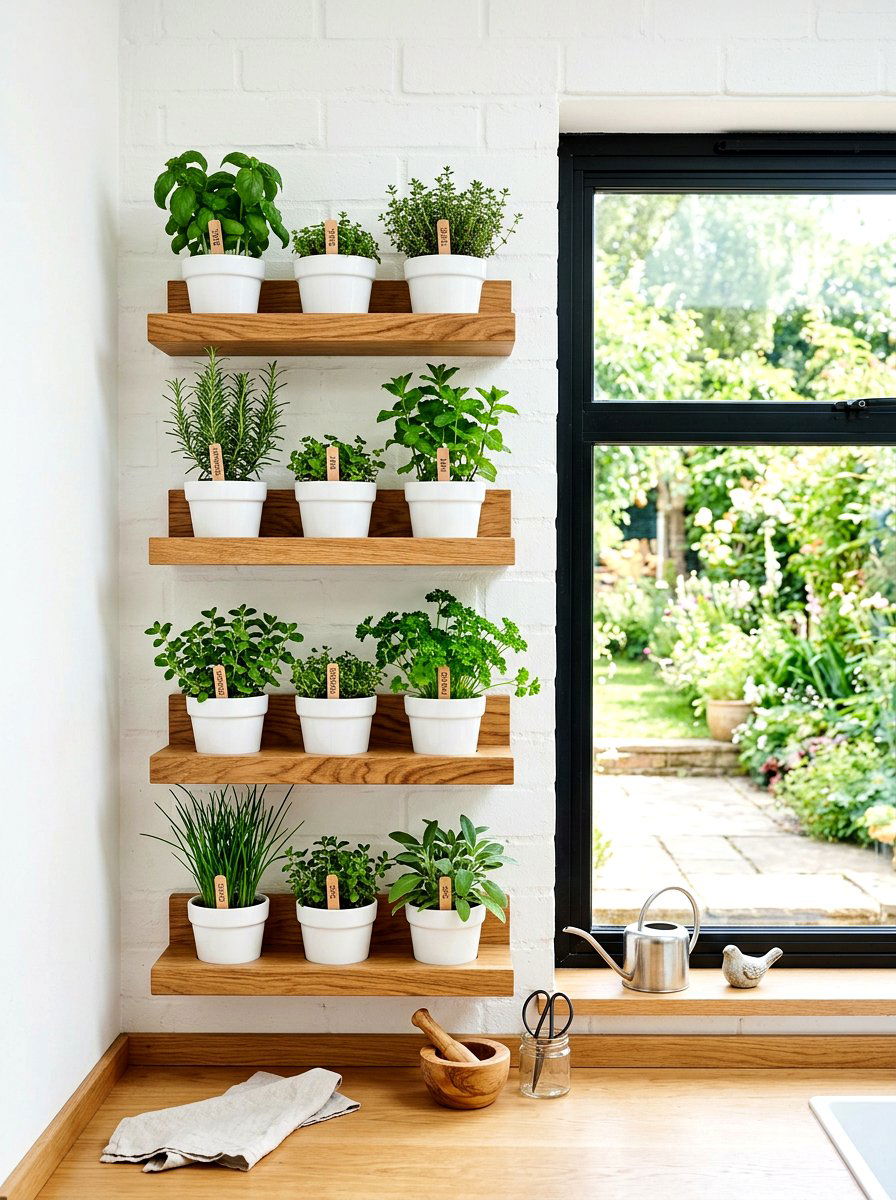 Floating Tiered Herb Shelves - 30 tiered herb planter ideas