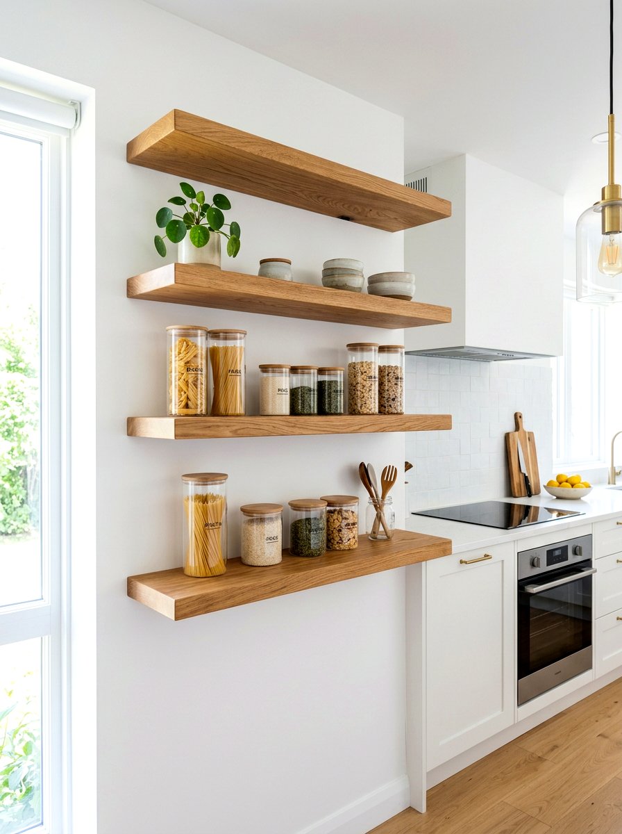 Floating Timber Shelves - 30 scandi kitchen ideas