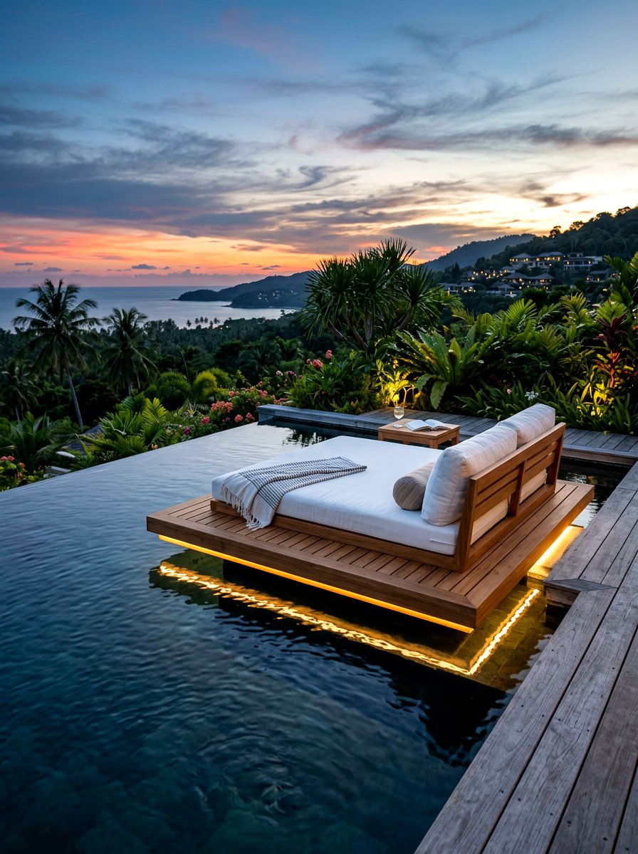 Floating Timber Sunbed - 30 built in sunbed patio ideas