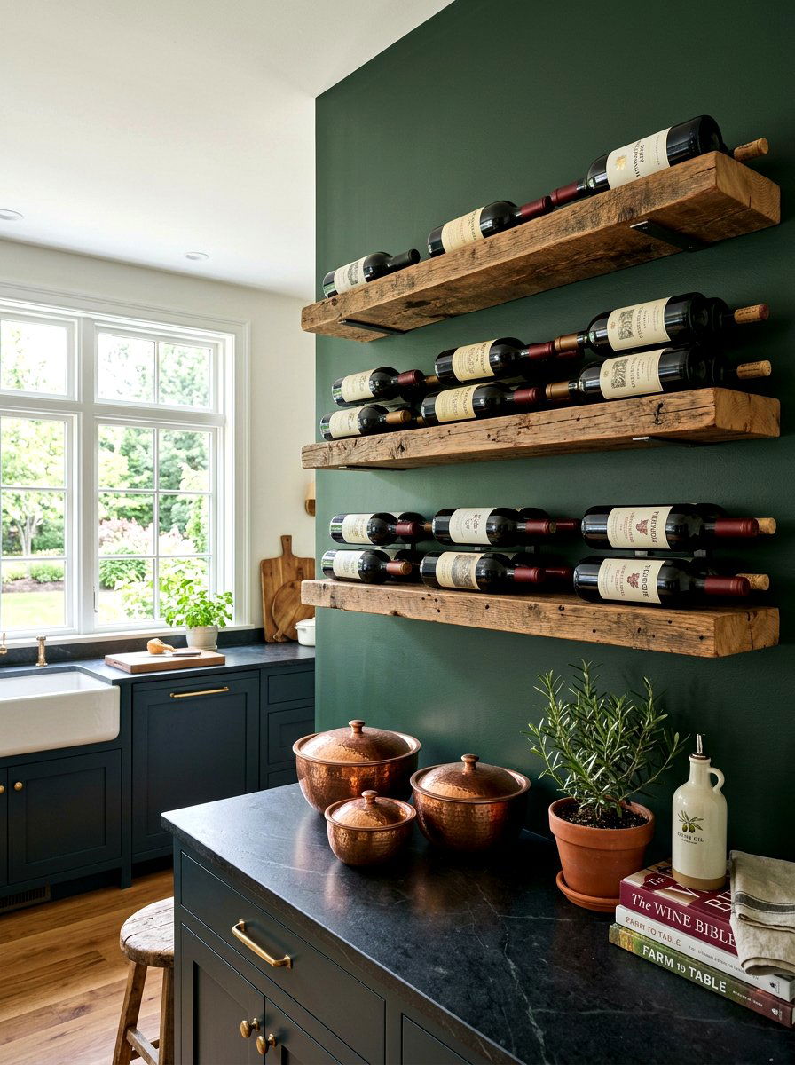 Floating Timber Wine Shelf - 30 wine storage kitchen ideas