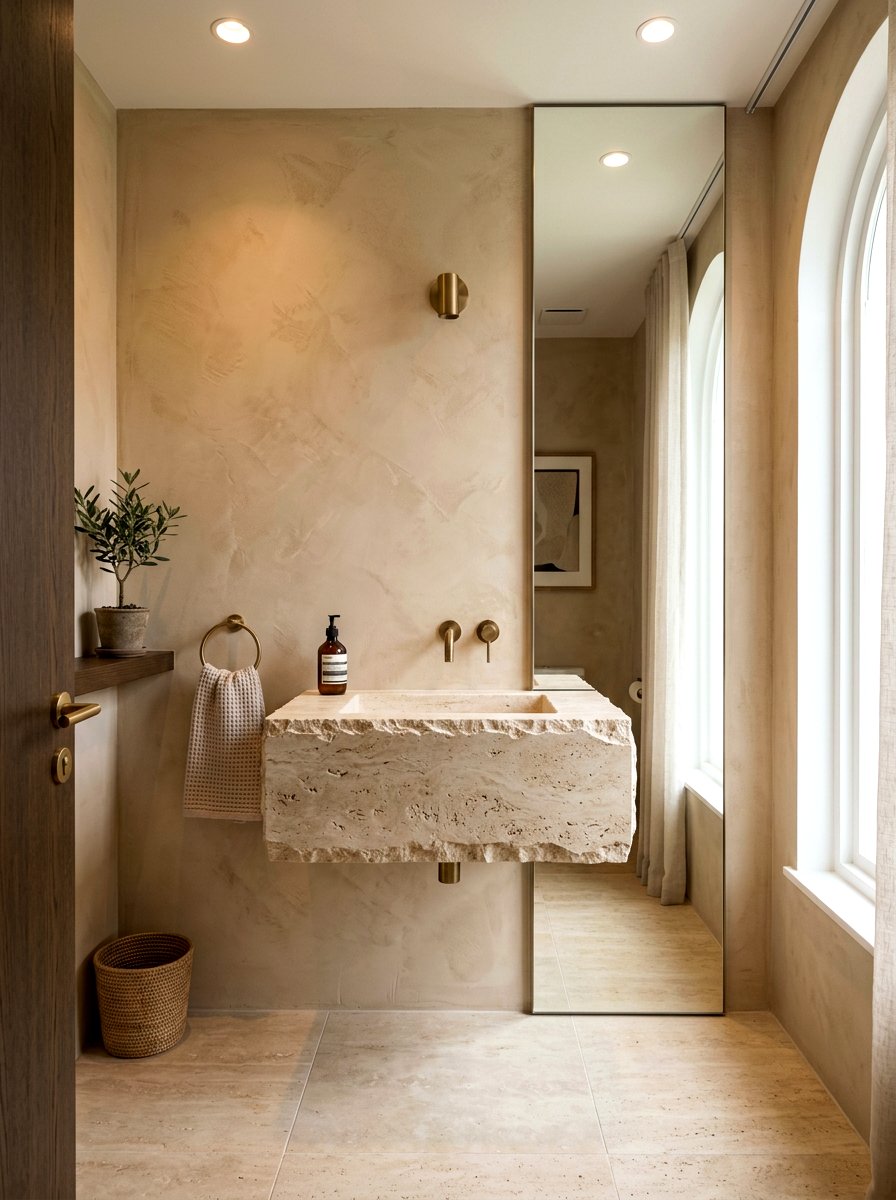 Floating Travertine Sink - 30 travertine bathroom ideas