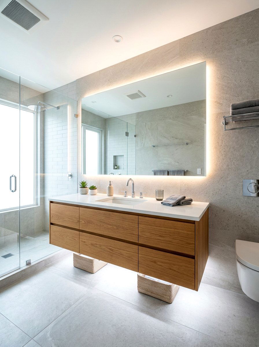 Floating Vanity Mirror Wall - 30 mirror wall bathroom ideas
