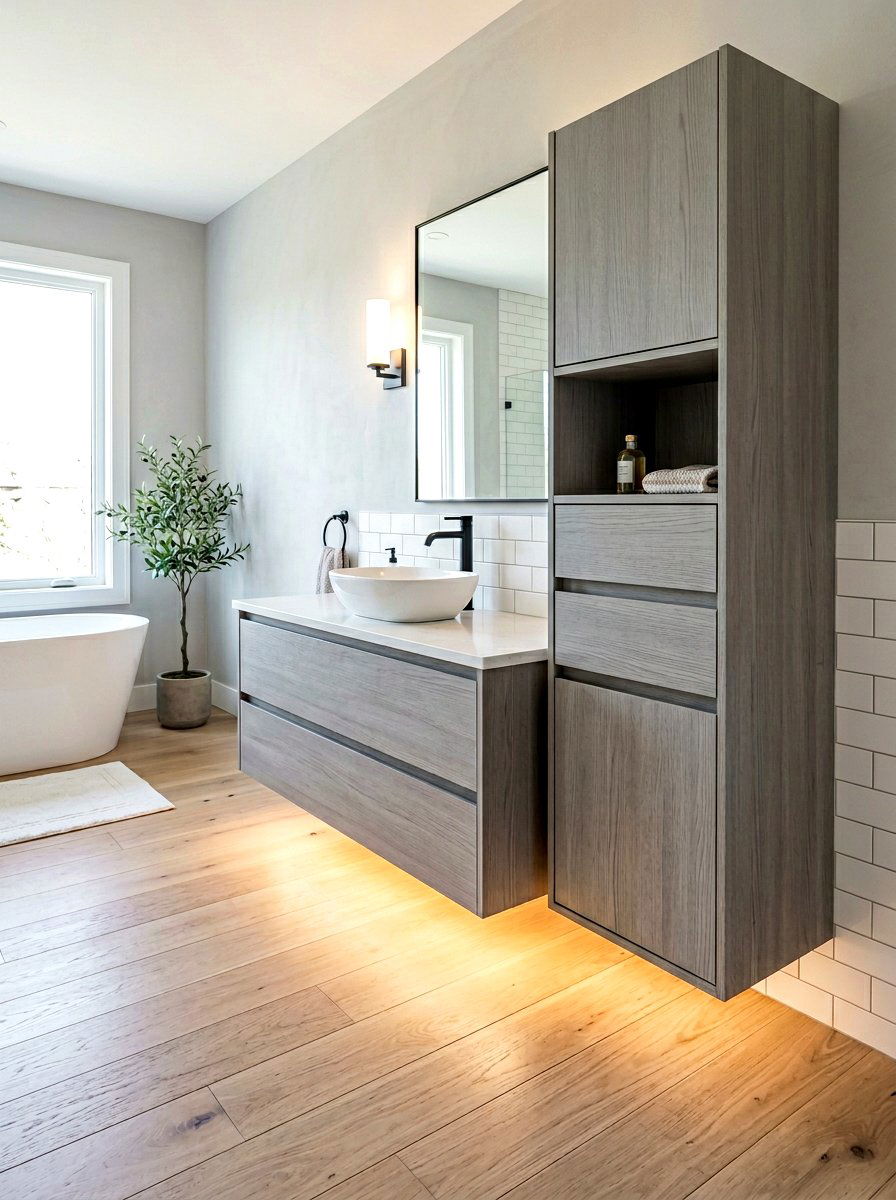 Floating Vanity Side Tower - 30 vanity tower storage ideas
