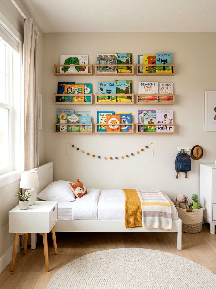 Floating Wall Bookshelf - 30 library kids room ideas