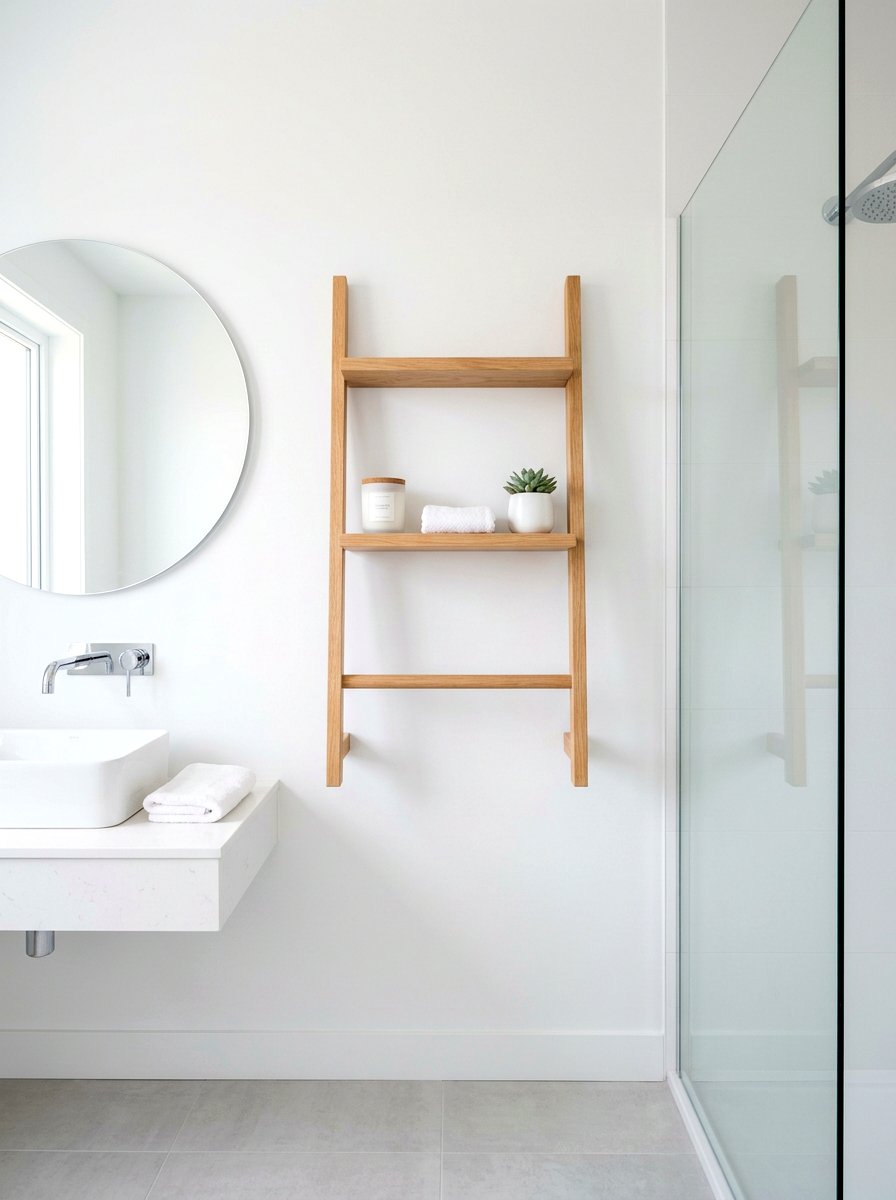 Floating Wall Ladder Shelf - 30 towel ladder ideas