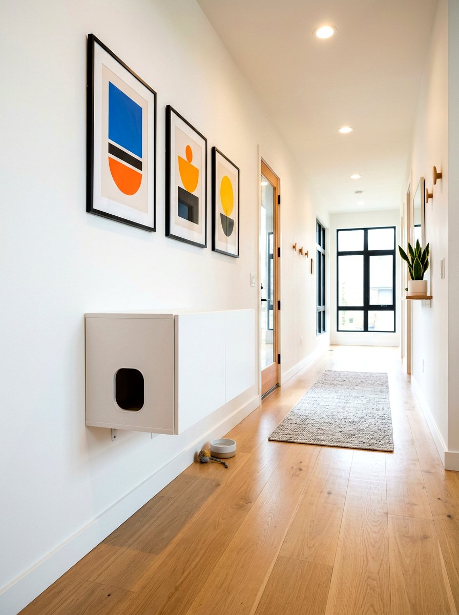 Floating Wall Mounted Cat Box - 30 hidden litter area ideas aesthetic