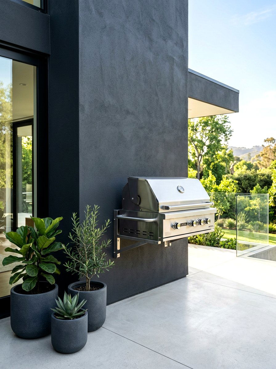 Floating Wall Mounted Grill - 30 backyard grill station ideas