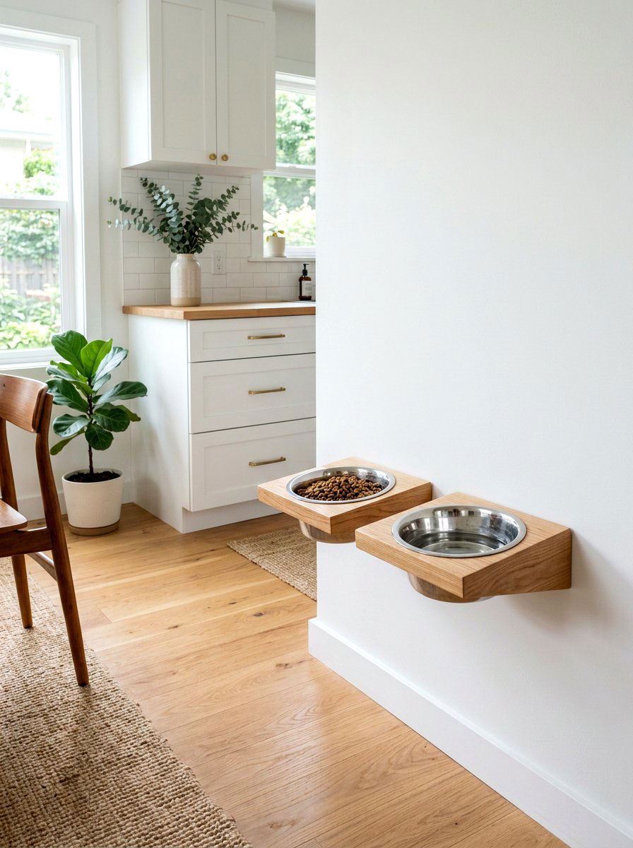 Floating Wall Mounted Pet Bowl - 30 aesthetic pet station kitchen ideas