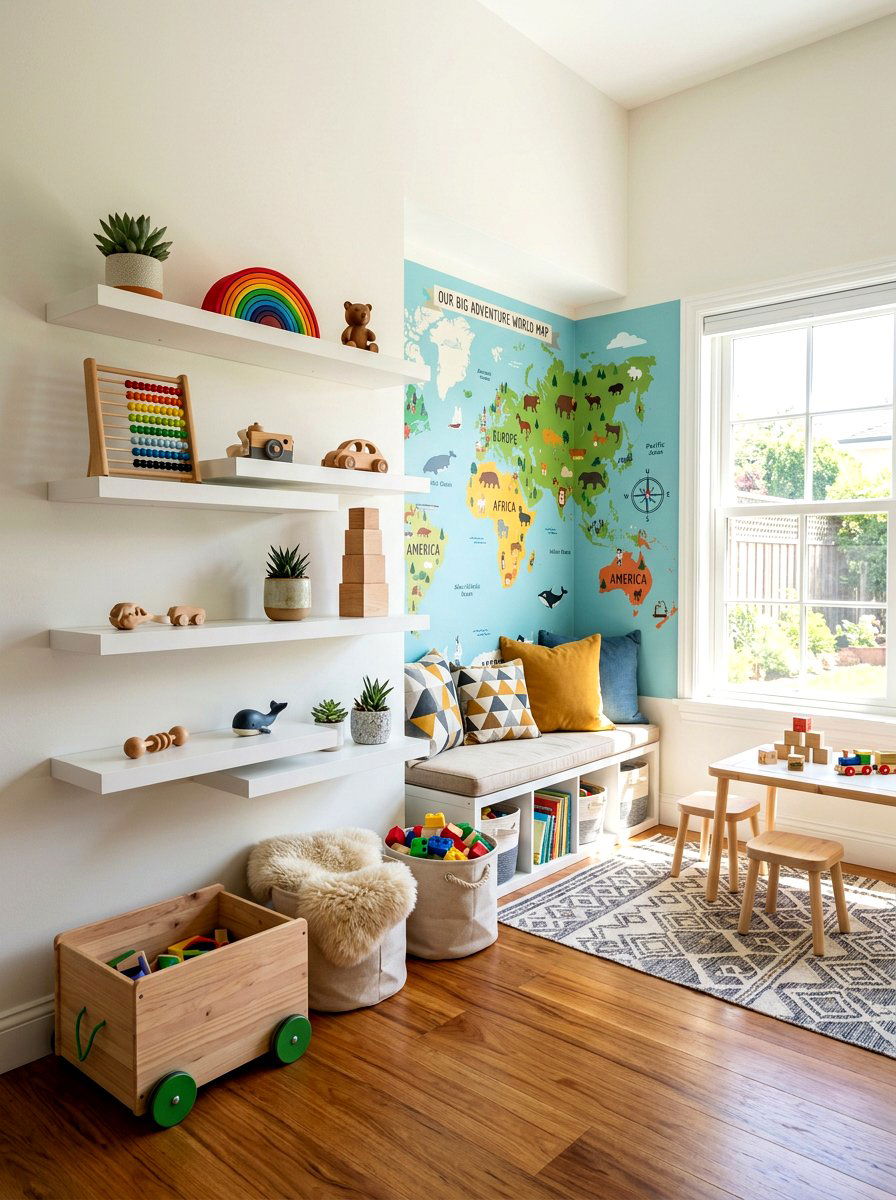 Floating Wall Shelf - 30 playroom storage ideas