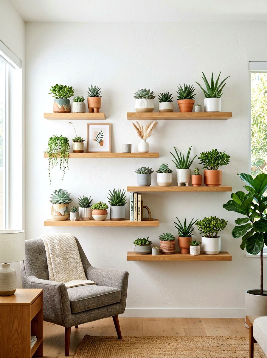 Floating Wall Shelf - 30 succulent planter ideas