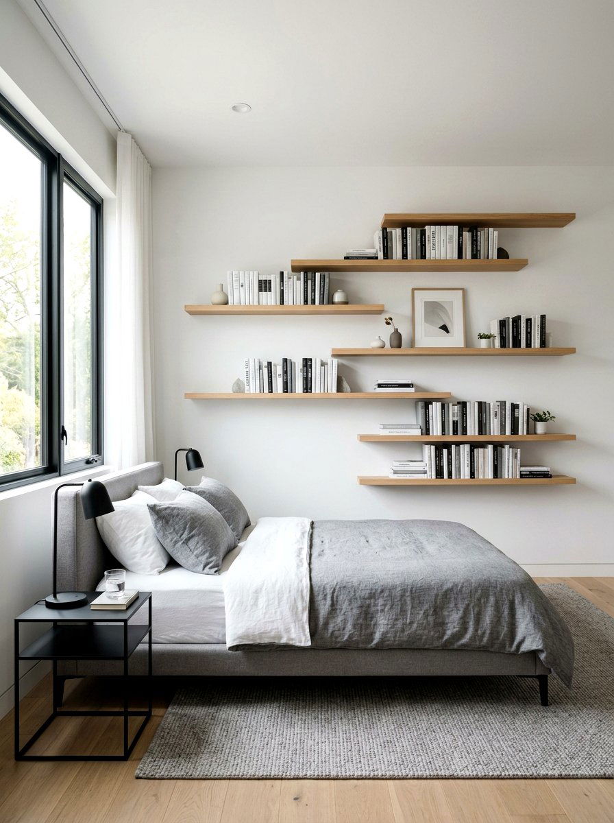 Floating Wall Shelf - 30 book trove bedroom ideas