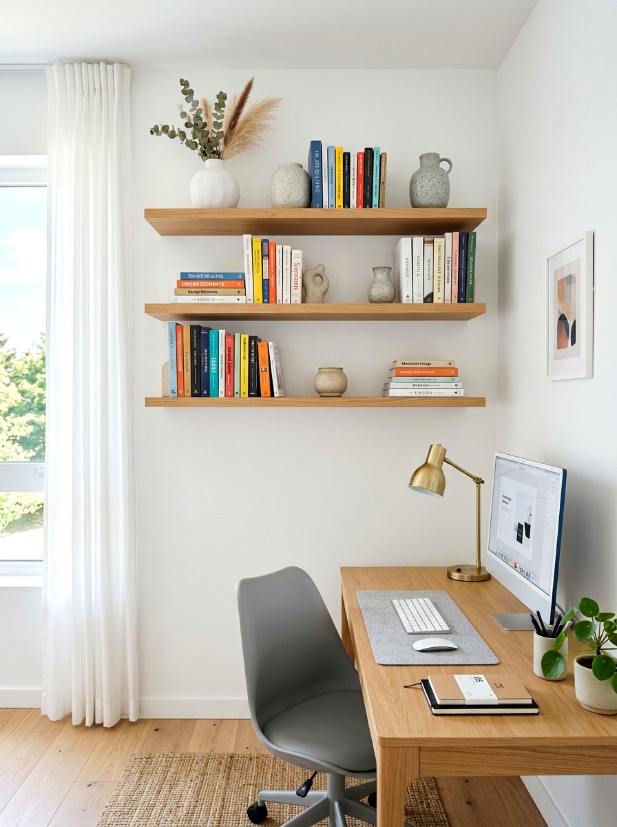 Floating Wall Shelves - 30 office organization ideas