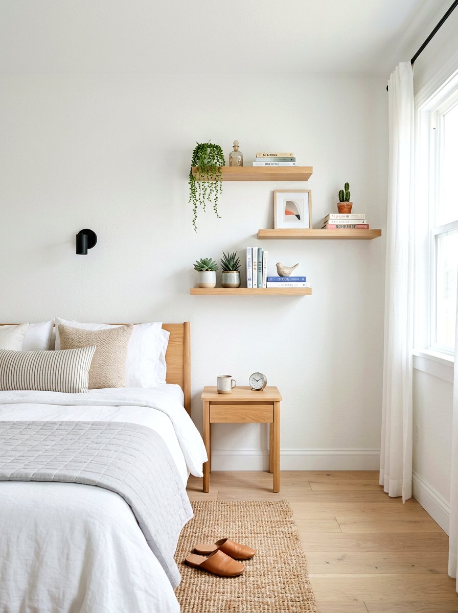Floating Wall Shelves - 30 organizing a guest room ideas