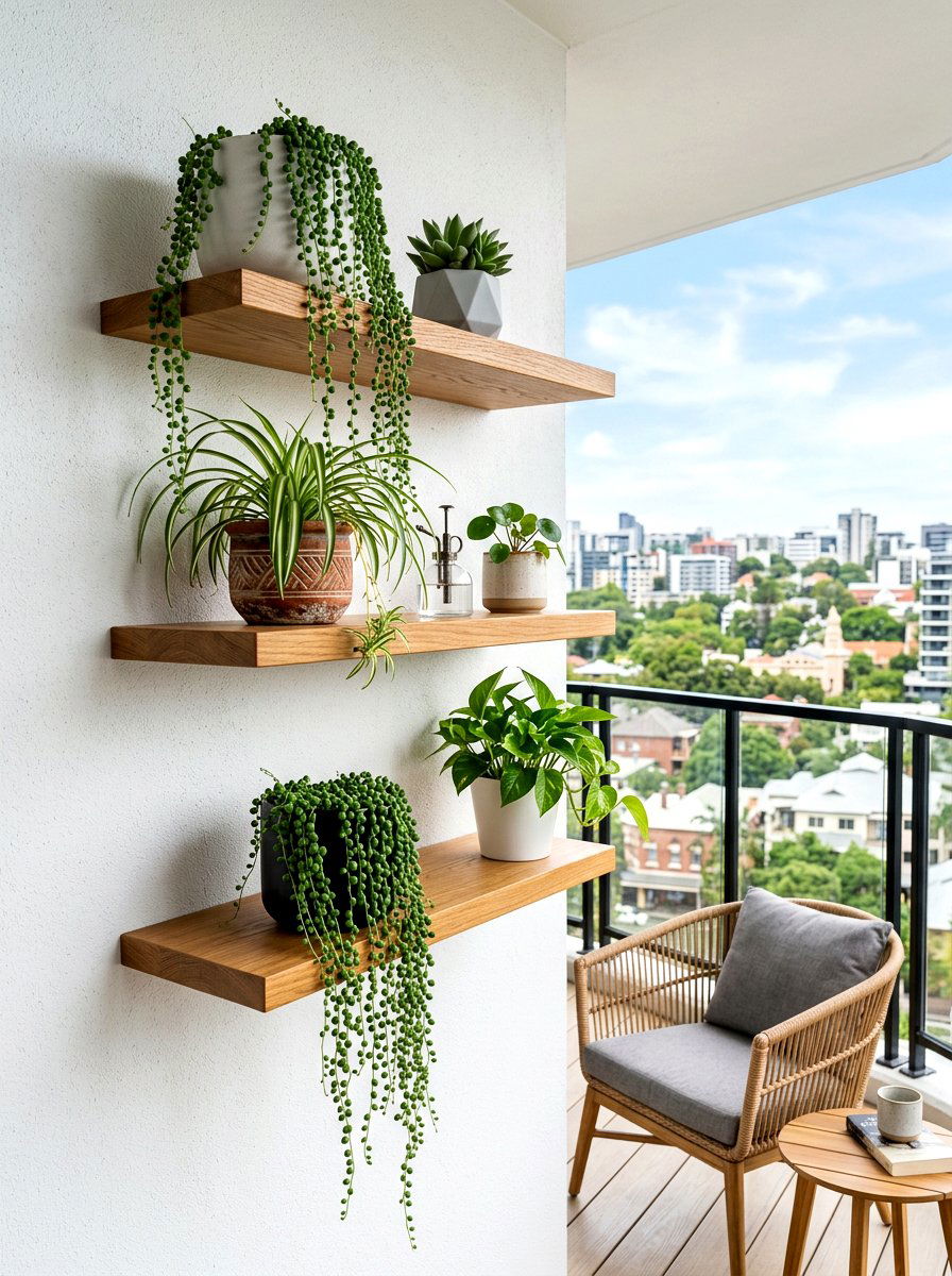 Floating Wall Shelves - 30 budget vertical garden ideas