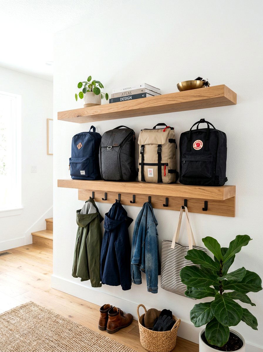 Floating Wall Shelves - 30 backpack drop zone ideas