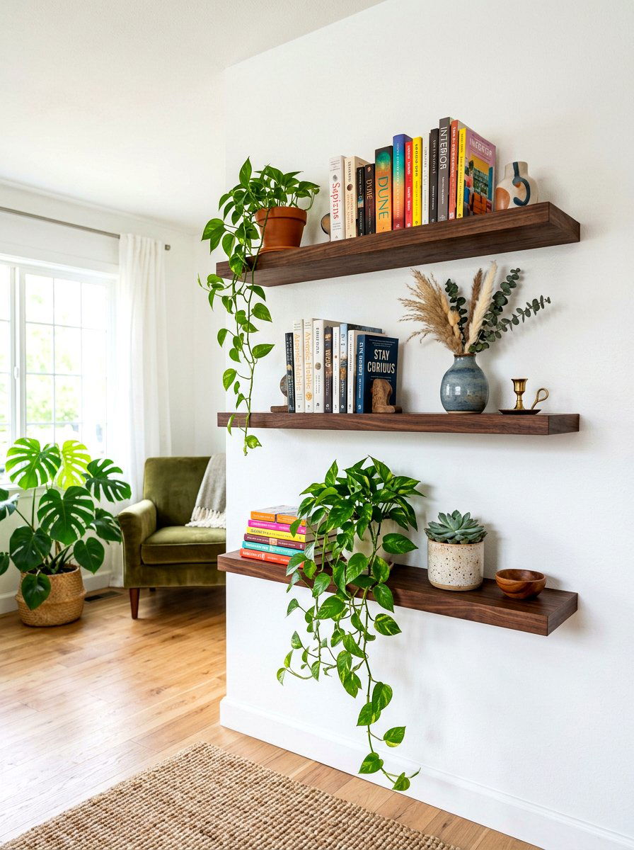 Floating Wall Shelves - 30 cozy apartment corner ideas
