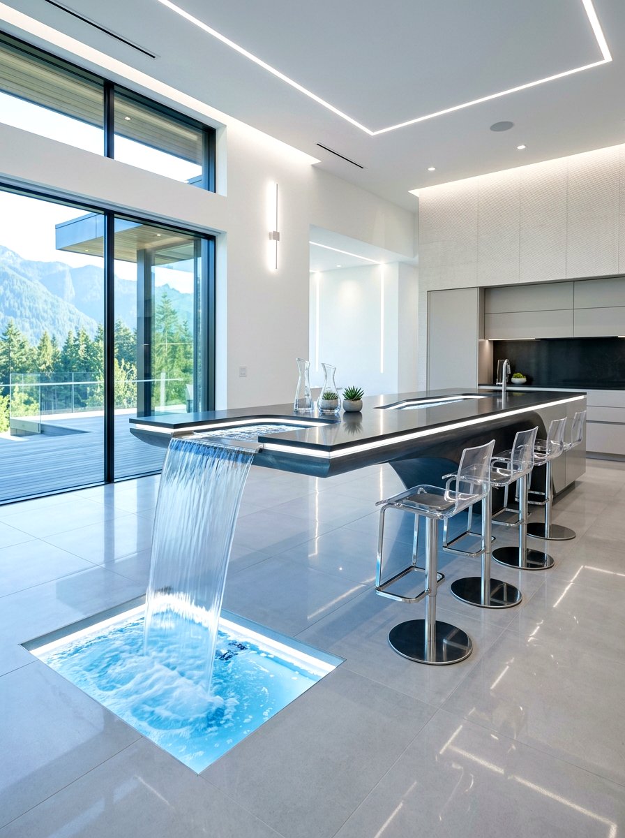 Floating Waterfall Island Countertop Seating - 30 waterfall island seating ideas