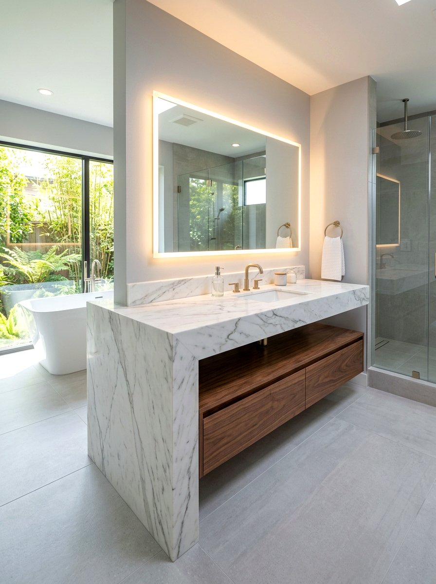 Floating Waterfall Vanity Bathroom - 30 waterfall countertop ideas