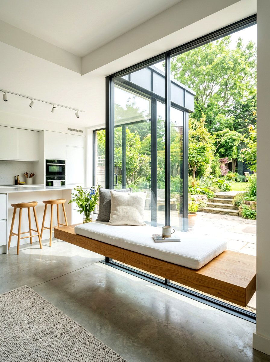Floating Window Bench - 30 cozy kitchen window seat ideas