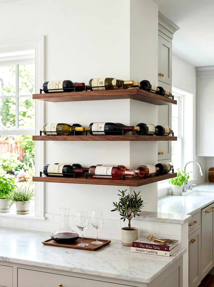 Floating Wine Shelf - 30 wine wall display ideas