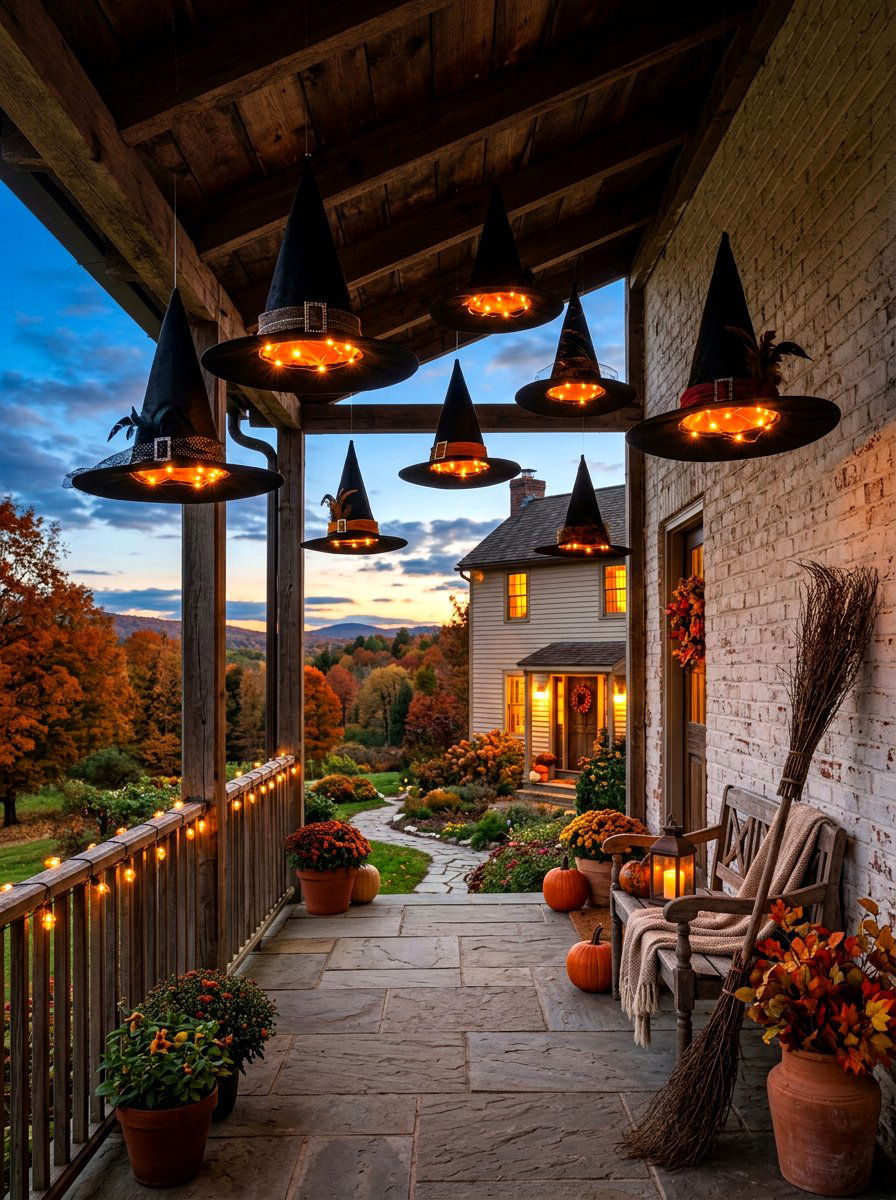 Floating Witch Hat Porch - 30 Halloween porch ideas