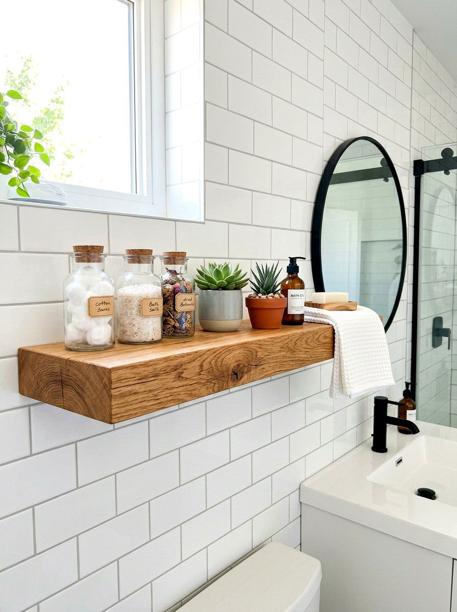 Floating Wood Bathroom Shelf - 30 bathroom shelf decor ideas