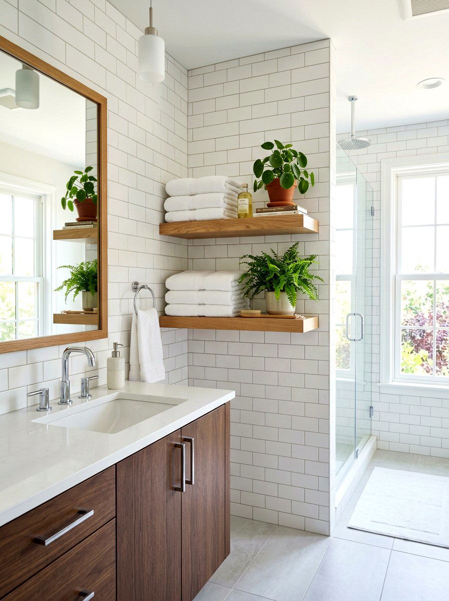 Floating Wood Bathroom Shelf - 30 spa shelf bathroom ideas