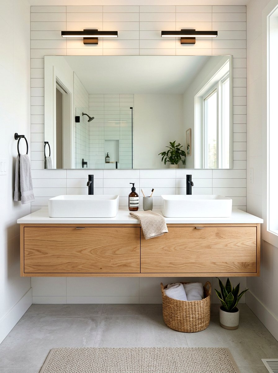 Floating Wood Bathroom Vanity - 30 sauna inspired bathroom ideas