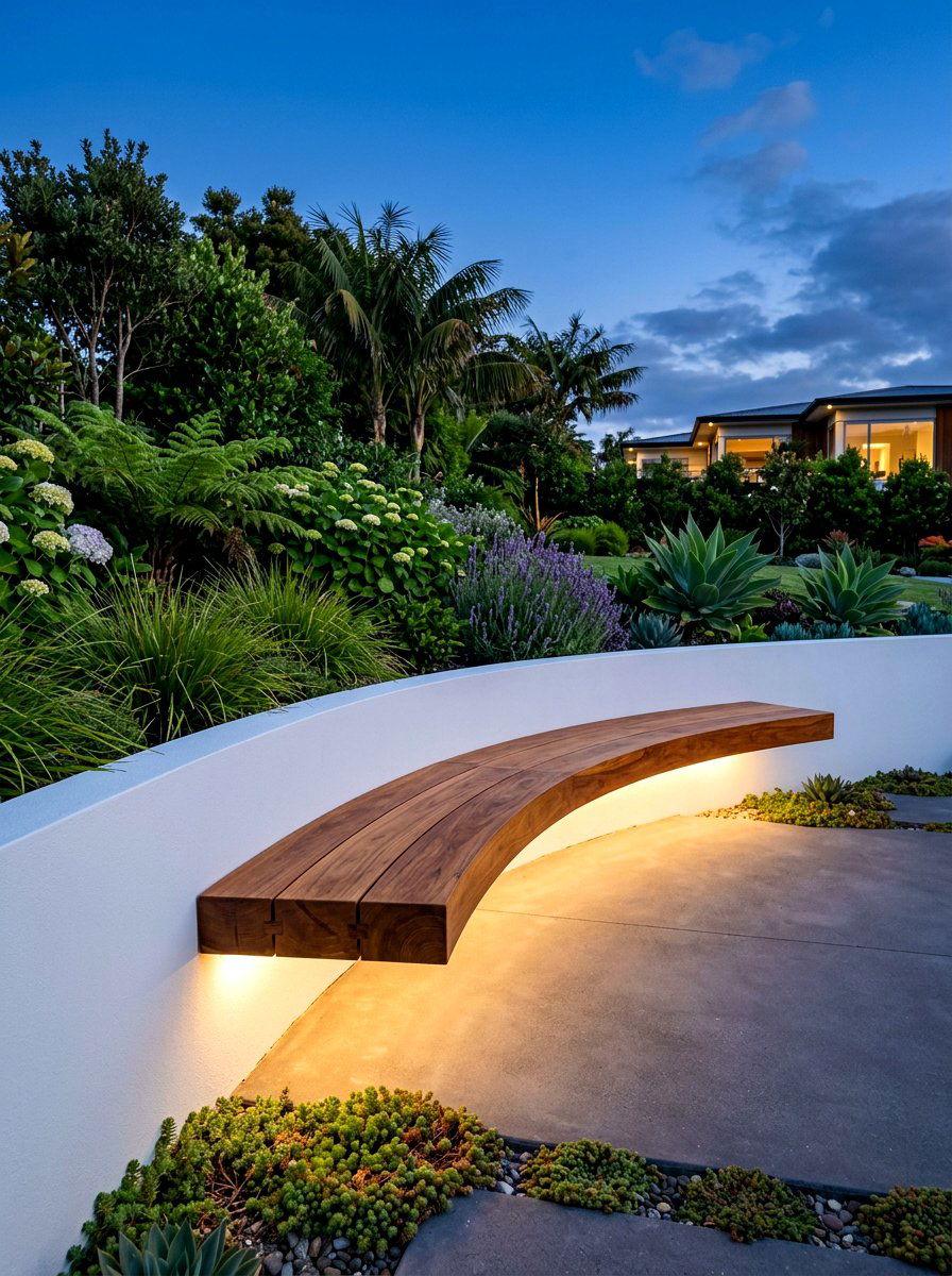 Floating Wood Bench - 30 fire pit bench ideas