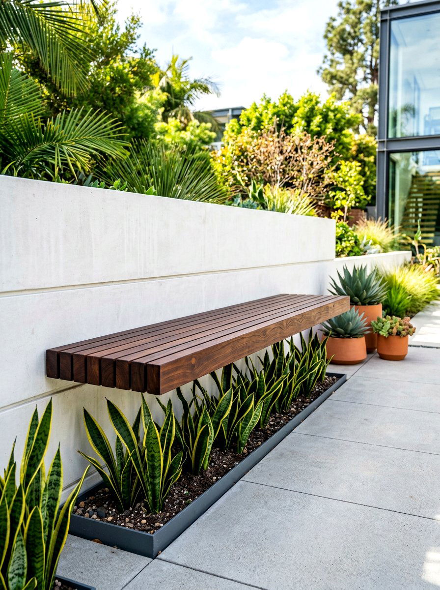 Floating Wood Bench - 30 front yard bench ideas