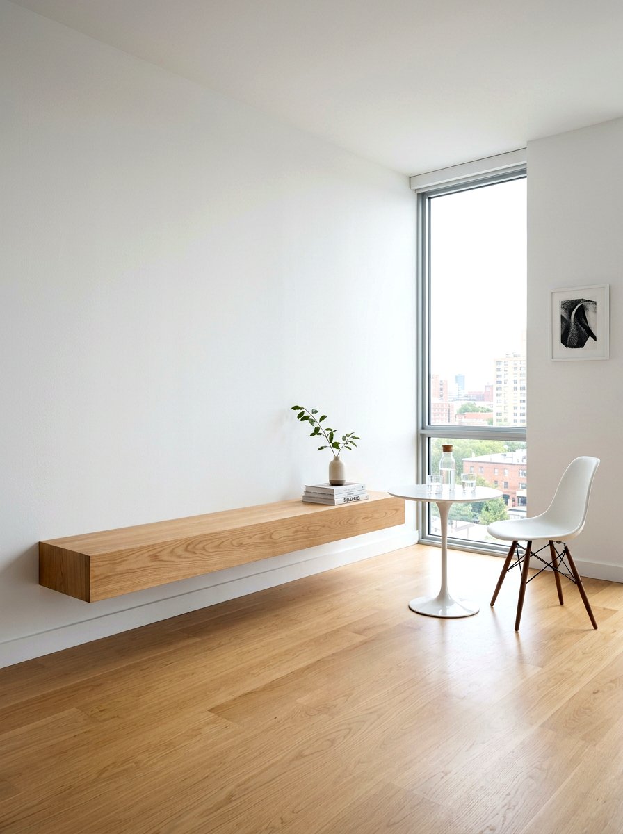 Floating Wood Bench - 30 apartment breakfast nook ideas