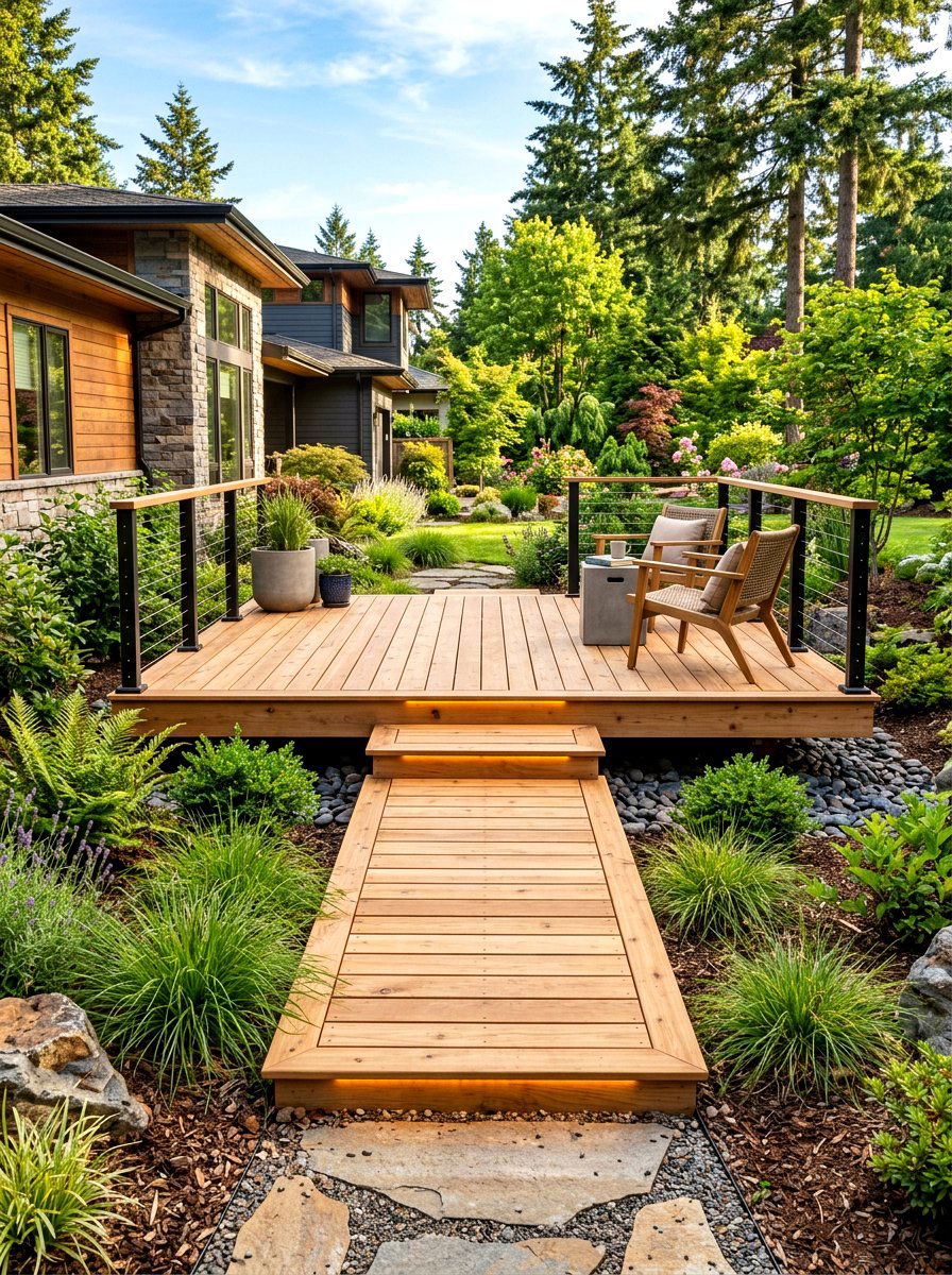 Floating Wood Deck - 30 shaded side yard ideas