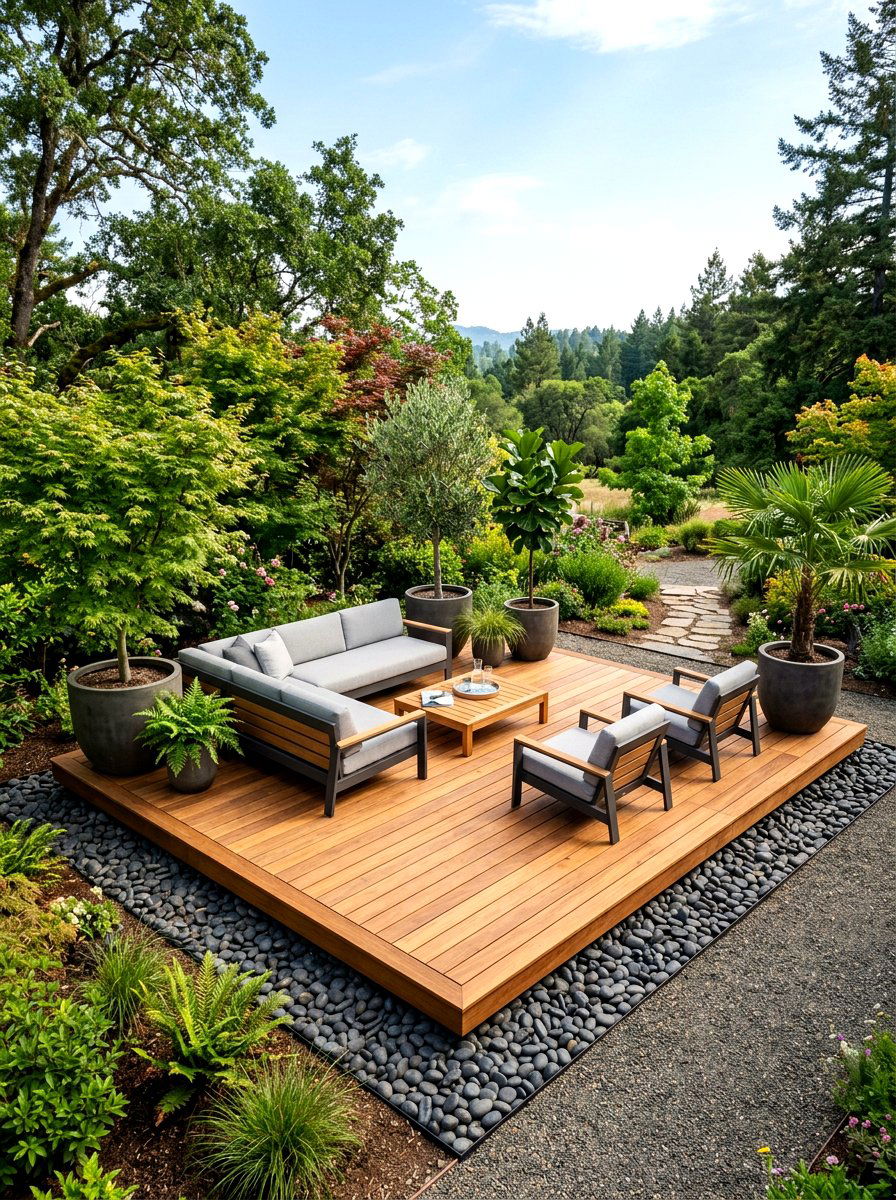 Floating Wood Deck - 30 backyard hosting aesthetic ideas