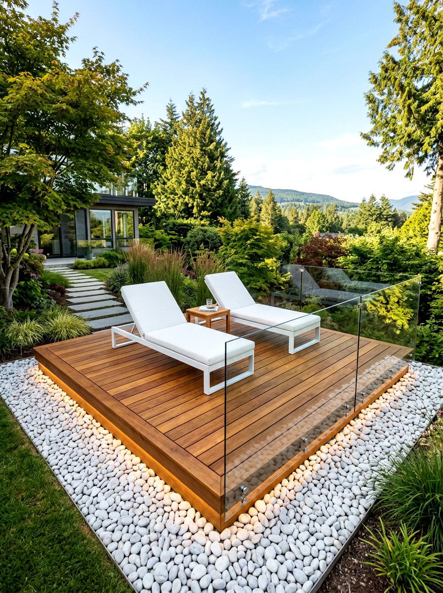 Floating Wood Deck - 30 modern backyard lounge ideas