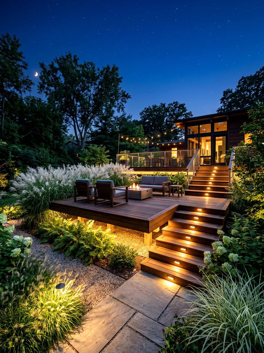 Floating Wood Deck - 30 moonlight patio garden ideas
