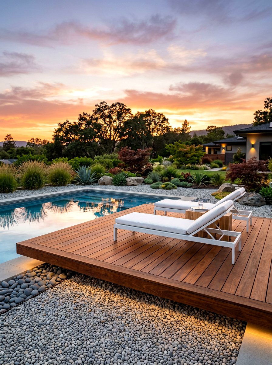Floating Wood Deck - 30 poolside lounge ideas