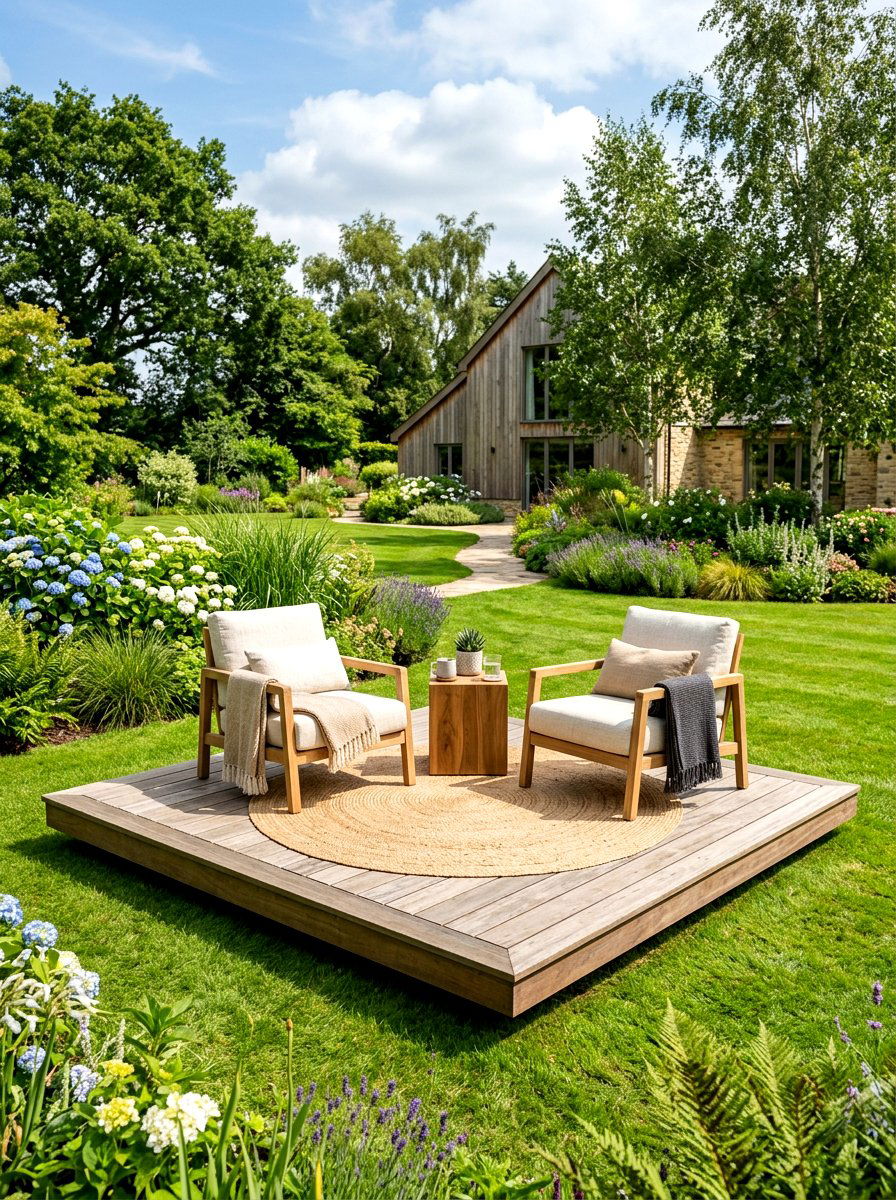Floating Wood Deck - 30 rustic backyard seating ideas