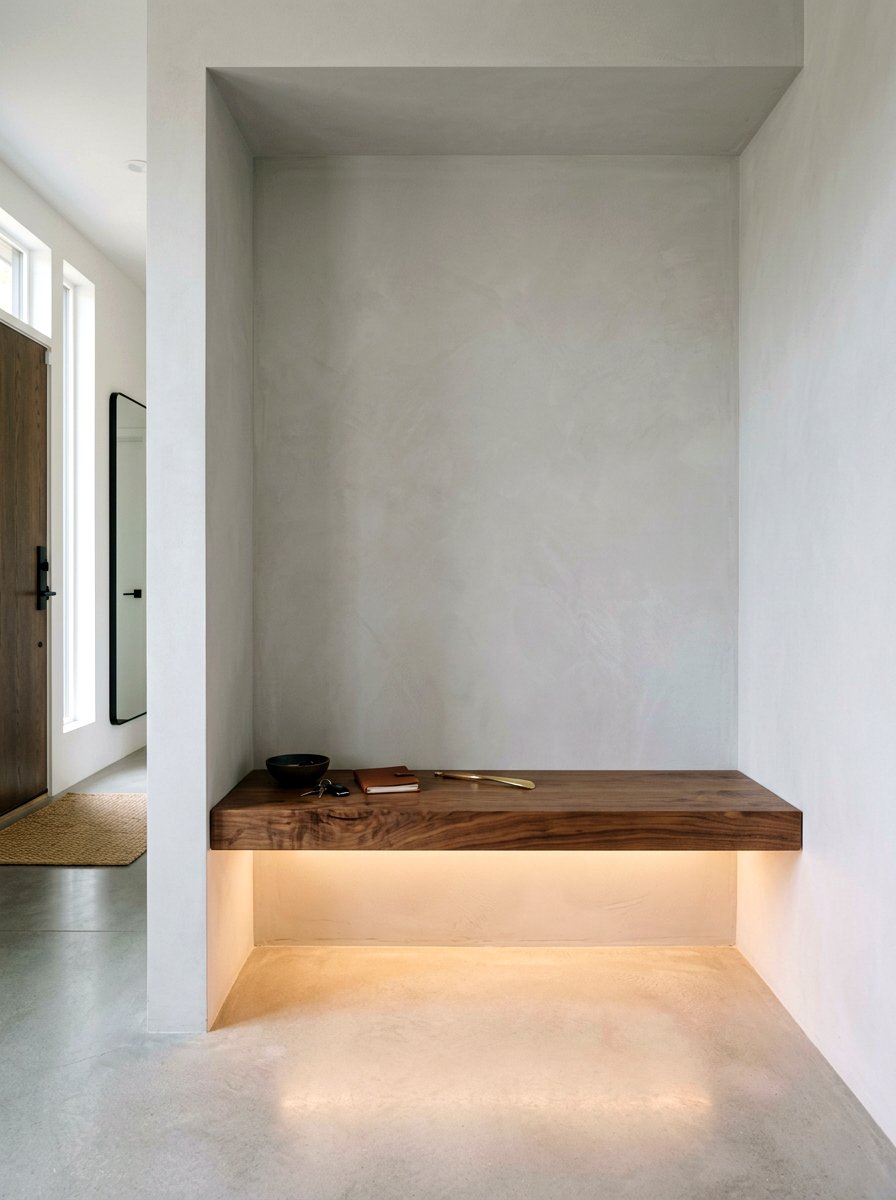 Floating Wood Entry Bench - 30 entry alcove ideas
