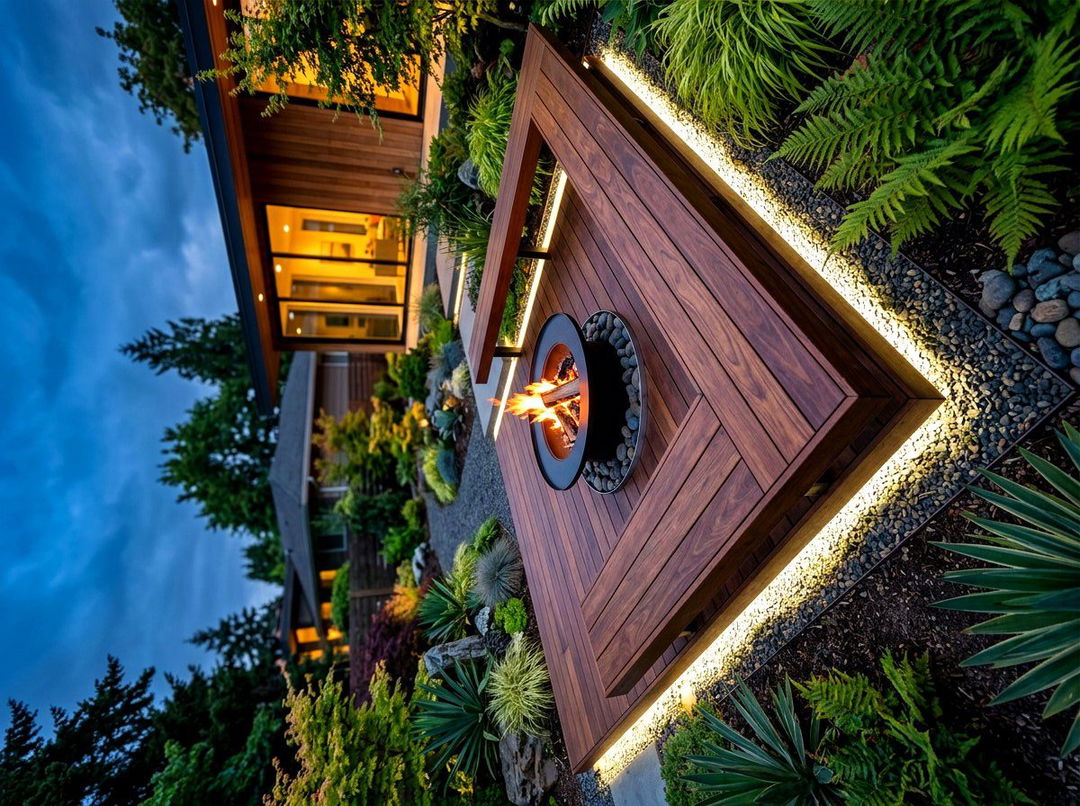 Floating Wood Fire Pit - 30 sunken fire lounge ideas